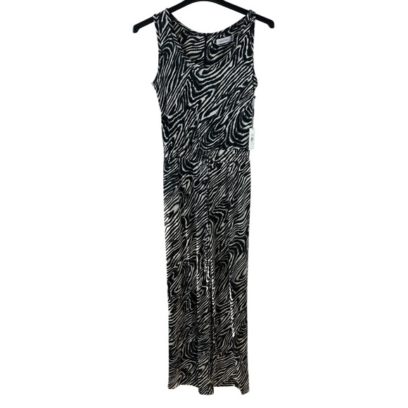 NWT Calvin Klein Zebra Animal Print Jumpsuit Drawstring Sleeveless Size 6 - Picture 2 of 14